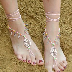 Hame Basit plaj halka bayanlar bohem alaşım yaprağı el yapımı boncuk ayak bileği uzun çizgi ayak parmağı mücevher roya22