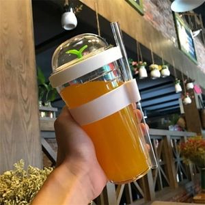 12oz 16 oz Yaratıcı Köpük Çay Kupası Taşınabilir Plastik Bubble Boba 210409 için saman ile yeniden kullanılabilir