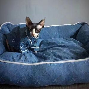 Kış Denim Köpek Evleri Kennels Mavi Çıkarılabilir Tasarımcı Teddy Kennel Moda Sıcak Yumuşak Schnauzer Yataklar