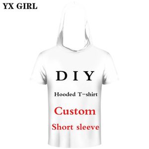 YX GIRL 3D Imprimir DIY Design Personalizado Homens / Mulheres T-shirt Com Capuz Verão Casual Camiseta Atacadistas Fornecedores Para Drop Shipper 220619
