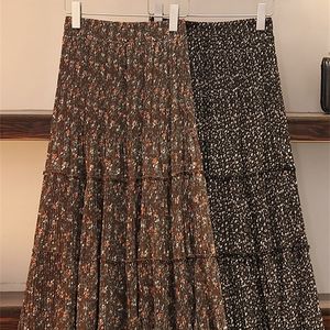 Biiyingni cintura alta saia mulheres vintage floral impresso casual coreano xl-4xl saias senhoras moda maxi retro 220322