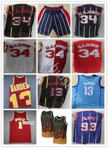 Ball Jersey 22 Clyde Drexler Mens Hakeem 34 Olajuwon Beyaz Mavi Şerit Gömlekleri Ucuz Tracy 1 McGrady Mesh Retro Retro Ivory Forma