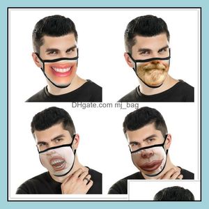 Parti Maskeleri Festival Malzemeleri Ev Bahçesi 10 PCS Yıkanabilir Komik Karikatür Ağız Maskesi Anti Toz PM2.5 Pamuk Yeniden Kullanılabilir Moda Zwl Damla Teslimat