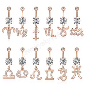 Zircon 12 созвездий Piercing Belly Button Bars Navel кольцевой гвоздики для женщин хирургические стальные пост сексуальные пирсинг Ювелирные изделия