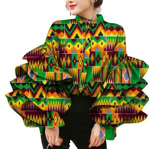 Bintarealwax африканская рубашка стенда Слои воротники флар женский блузок восковой принт хлопковой топ Plus Plus Lady Одежда вечеринка WY8635