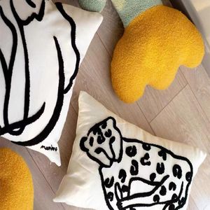 Almofada/travesseiro decorativo Maiden e adorável leopardo original bordado travesseiro de travesseiro preto linha branca abstrato cushioncushion/decorati