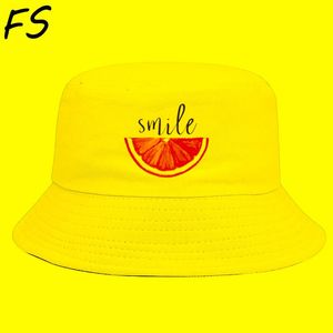 Berets Sommersonne Hut Reversible Orange Smile Eimer für Männer Frauen Baumwolle Bob Jungen Panama Girls Strand Reisen Outdoor Fischer Hatberets