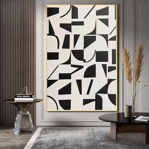Простой цвет черный белый геометрический современный абстрактный масляный живопись 100% ручная мода Новый дизайн Canvas Art Home Wall Decor для гостиной 601
