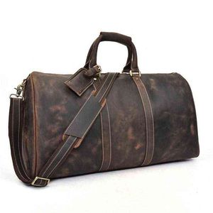 Duffel Bags Erkekler Gerçek Deri Seyahat Çantası Seyahat Tote Büyük Hafta Sonu Çanta Adam İnkiye Duffle Bag El Bagajı Erkek Çantalar Büyük 60cm 220626