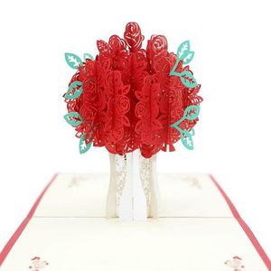 Розовая всплывающая гравировка 3D Творческие поздравительные открытки романтические красные цветочные карты ручной карты День Святого Валентина Индивидуальная F0509