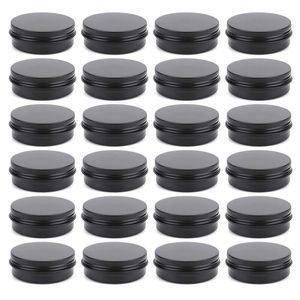Recipiente de cosméticos Vartelos de lata de alumínio preto vazios Caixas de latas de chá de velas latas de chá com tampas de parafuso