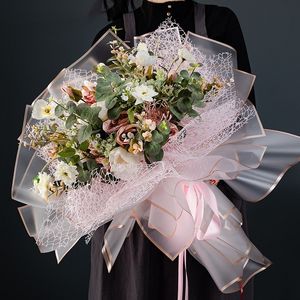 Papel de embrulho de flor de rosa de borda dourada à prova d'água, estilo coreano meio transparente embrulhada de bouquet de florista