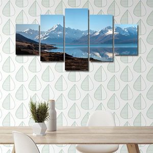 Современный холст для гостиной, картины, настенная живопись, 5 панелей, снежное горное плато, озеро, HD печатный модульный постер