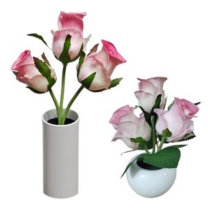 Masa lambaları gül çiçek gecesi ışık yapay flowerpot saksı bitki peyzaj lambası ev yatak odası oturma odası dekortable lamptable
