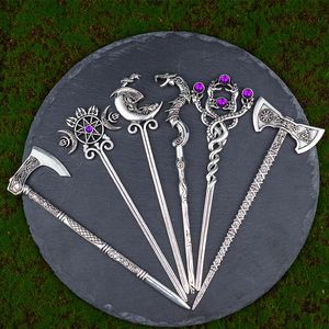 Hair Clips & Barrettes Ethic Dragon Hairsticks Silver Axe Sword Accessories Witch Snake Triple Moon Pentagram Hairpin StickHair