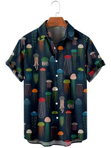 Мужские повседневные рубашки, летние мужские рубашки с коротким рукавом и отложным воротником, большие размеры, медузы, 3D-принт, рубашки для мальчиков-подростков, мужские рубашки