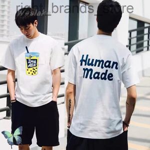 Hazır Stok Çift İnsan Yapımı T-shirt İnsan Yapımı T-shirt Süt Çay Baskı Üstleri Ofis Tee Takım Giyim W220809
