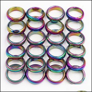 Кольцо кольца ювелирные изделия 6 мм ретро мода гематит Colorf ширина кольца выпуклая поверхность цвет радуги Рождественский подарок Dhtwk