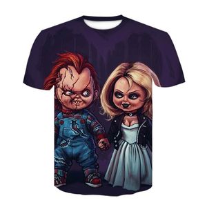 Erkek Tişörtler Yaz Gelini Chucky 3d Baskılı Tshirt It Palyaço Yuvarlak Boyun Tişört Harajuku Erkekler/Kadın Gömlekleri Komik Tasarım T-Shirtmen's