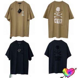 Giyim Kith T-Shirt Mastermind Japonya Tee Erkek Kadın Büyük Boy Üstler Gökkuşağı Şerit Yarık Kafatası Kısa Kollu
