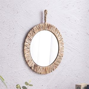 Aynalar Rattan Duvara monte dekoratif ayna pastoral dokuma yatak odası dekor vintage sanat vanity ev dekorasyonlarımirrors