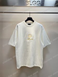 22SS Erkek Kadın Tasarımcılar Tişörtler Tee Paris Altın Mektup Nakış Pamuk Kısa Kol Mürettebatı Boyun Sokak Giyim Xinxinbuy Siyah Bej XS-L