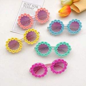 Дети милые яркие гирлянды солнцезащитные очки дизайнер девушки раунды ромашка цепь цветы рама милые очки 6 цветов оптом
