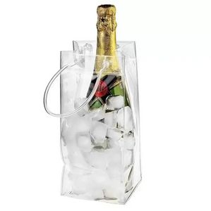 Taşınabilir buz şarap torbası çökebilir açık soğutucu paketleme PVC sızıntılı kese torbaları şampanya için taşıma sapı ile soğuk bira şarapları soğutulmuş içecekler