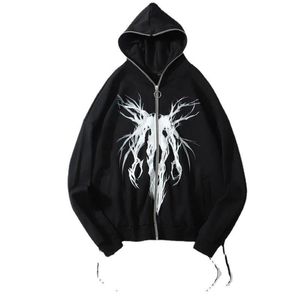 Erkek Hoodies Sweatshirts Siyah kapüşonlu uzun Avrupa ve Amerikan gevşek renkli sokak fermuarlı hırka kazak fermuarlar için kapüşonlu