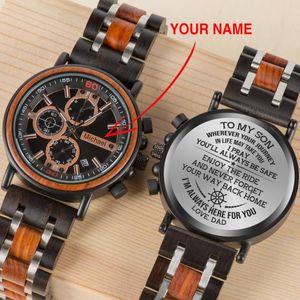 Нарученные часы индивидуальные деревянные часы персонализированный логотип на спине с коробками парня подарки DropWristwatches