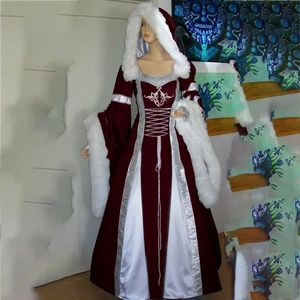 Lässige Kleider Gürtelkleid für Frauen Halloween Mittelalter Cosplay Kostüme Plus Größe 5XL Retro viktorianisch Gothic Lange bodenlange Kapuze