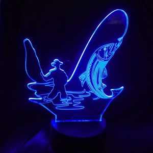 Ночные огни Рыбалка Man 3D лампа USB светодиодный светодиодный светодиодный пульт дистанционного сенсорного переключателя 7 Изменение цвета.
