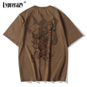 Lyprerazy Çin Vintage Maymun Kral Nakış Tişört Tişörtleri Erkek Sokak Giyim Tshirt Hip Hop 4xl Giysileri Kahverengi Pamuk 220614