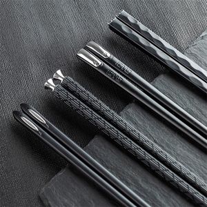 5 PairsLot AlloyStainless Steel Laser Engraving Chopsticks Squared Edge NonSlip Reusable Sushi Sticks Hashi Handmade Gift Pack 220727