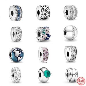 Pingente de Prata Esterlina 925 Pendente Brilhante Fivela Borboleta Espaçador Clipe Conta fina Fit Pandora Charms Pulseira Faça Você Mesmo Jóias Acessórios