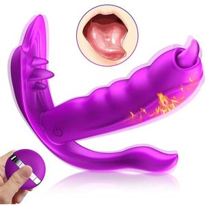 Giyilebilir Vibratör Klitoris Uzaktan Kumanda Titreşim Yapay Penis, Dil Klikörleri Vajina Masajı Yetişkin Seksi Oyuncaklar Kadınlar için