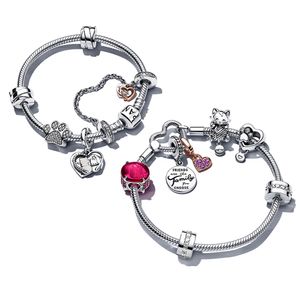 Kadınlar S925 Gümüş Charm Bilezikler Logo Tasarımı Yahudi Yılan Zinciri Fit Pandoras Boncukları Lady Diy Yapım Tasarımcı Hediyesi Orijinal Kutu ile