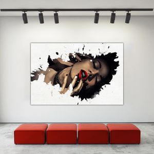 Abstract Wall Decor Black Sexy Woman Retrato Pictures Fantasy for Living Room Home Decoration Streak Art Posters de lona pinturas sem moldura