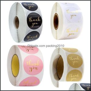 Packing Paper Office School Business Industrial 500Pcs Roll Thank You Sticker Packaging Different Color Kraft Seal Label Stickers Diy Gift