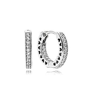 Brinco de argola de coração pavimentado feminino 925 prata esterlina completo CZ diamante designer de joias com caixa original para brincos Pandora