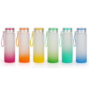 6 renk 500ml 17 oz süblimasyon cam bardak su şişesi buzlu gradyan düz içecek fincan mat gözlük kapakları ile bardak kupalar silikon kollar