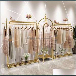 Womens Clothing Rack Commercial Furniture Shop Mall Clothes Racks Iron Hanging Cloth Shelf Landing Custom Drop Delivery 2021 Home Garden X