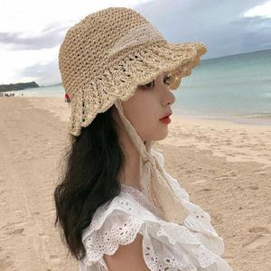 Yaz Hollow Güneş Kadınlar Büyük Brim Klasik Yeni Katlanır Saman Boş Zaman Açık Plaj Kadın UV Koruma Şapka