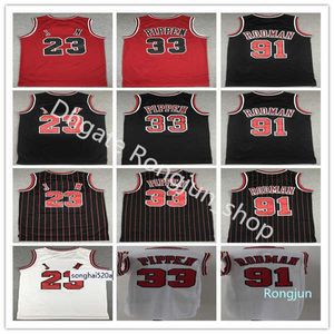 Toptan Basketbol 23 MJ Scottie 33 Pippen Dennis 91 Rodman Siyah Kırmızı Beyaz 1996 Retro Mesh Forma Formaları