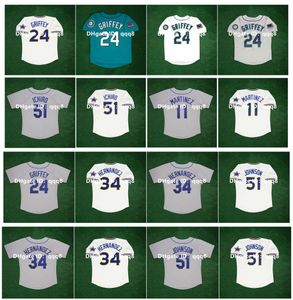 1989 1997 Vintage Beyzbol Forması Ken Griffey Jr Ichiro Suzuki Jay Buhner Edgar Martinez Omar Vizquel Felix Hernandez Randy Johnson Beyaz Boyut S-XXXXL