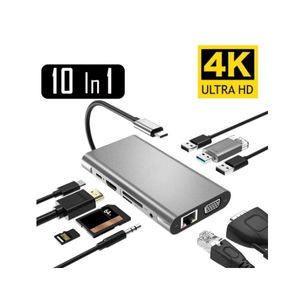 USB Type C Hub Bağlantı İstasyonları Type-C - HDTV 4K VGA Adaptörü RJ45 Lan Ethernet SD TF USB-C 3.0 Typec 3.5mm Jak MacBook Pro için Ses Videosu OTG