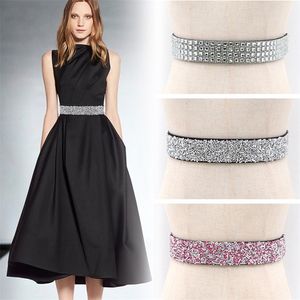 Kadın bel kemeri moda bling el yapımı rhinestones kakma elastik parlak kadın elbiseler ceket gömlek geniş bel bant kanatları 220712