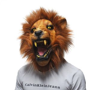 Cadılar Bayramı Props Yetişkin Angry Lion Head Maskeleri Hayvan Tam Lateks Masquerade Doğum Günü Partisi Yüz Maskesi Süslü Elbise 220812