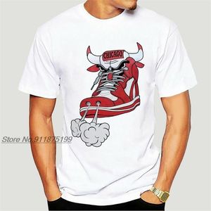 Men Chicago Sapato Bull Red White Hip Hop LONGLINE T-SHIRT BLAT BLACK HOMEME