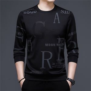 Browon Sprign Sonbahar Siyah Tişört Uzun Kollu O boyun yaka moda trend mektubu Baskı Men Street Wear 220507 için İnce T-Shirt
